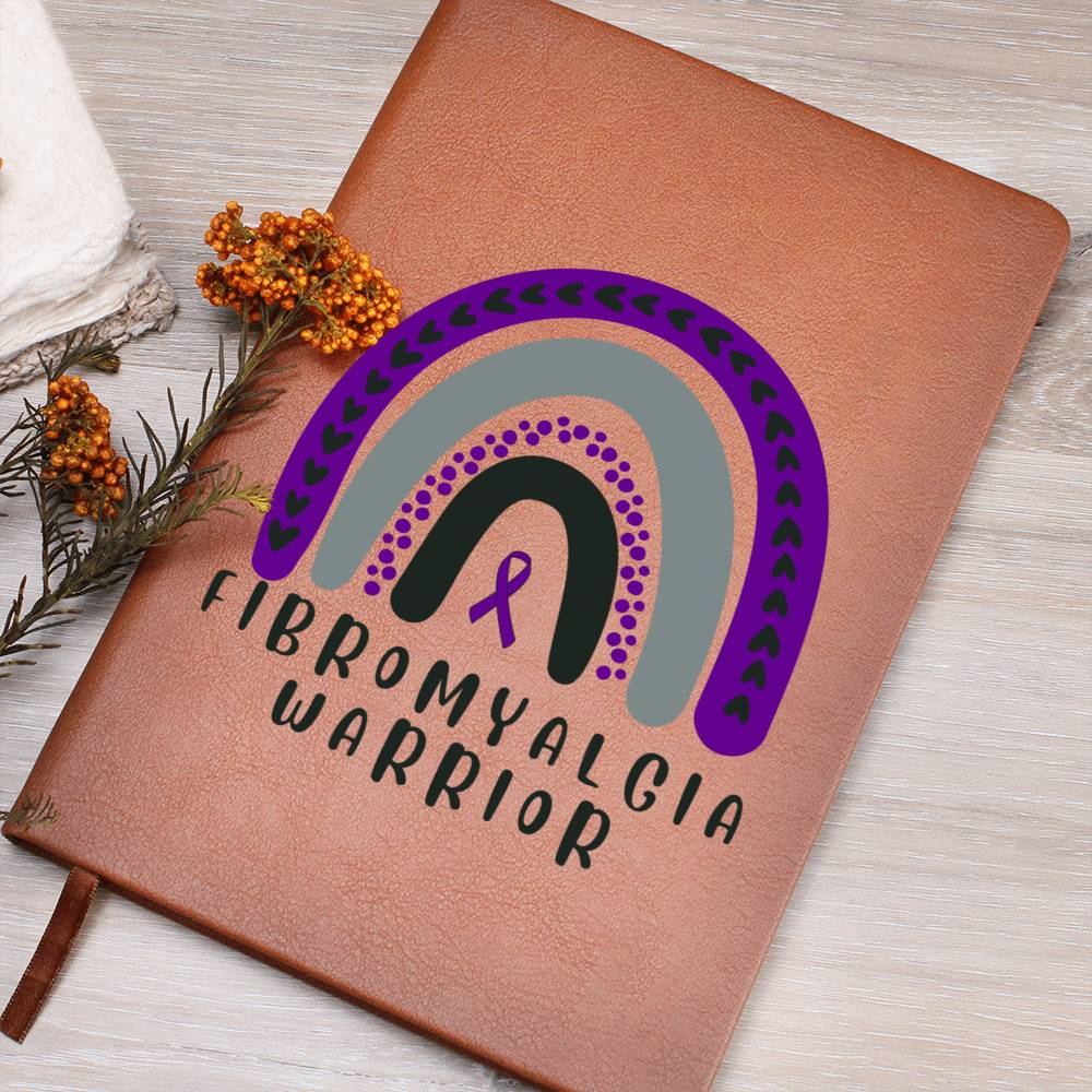 Fibromyalgia Warrior Journal - Lined Notebook - Vegan Leather - Chronic Pain Awareness - Purple Ribbon