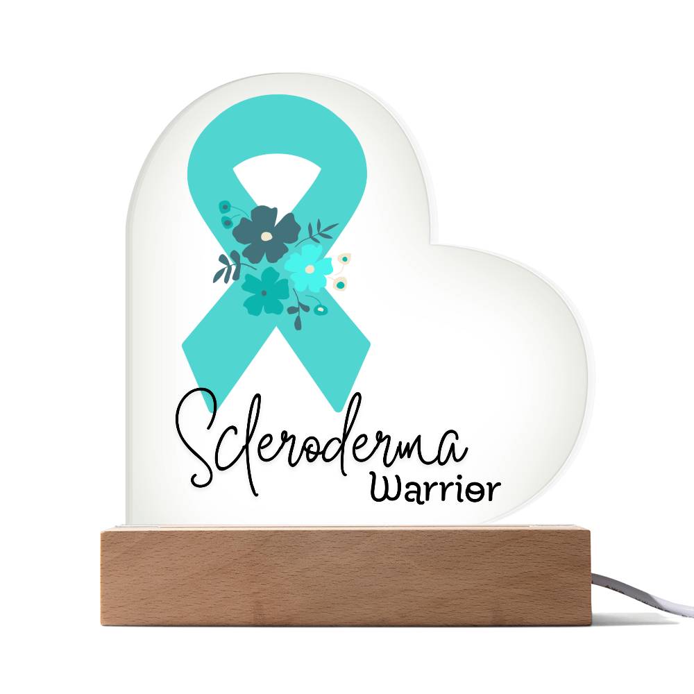 Scleroderma Warrior Acrylic Heart Plaque Sign | LED Base | Acrylic Night Light | Light Up Sign | Teal Awareness Ribbon