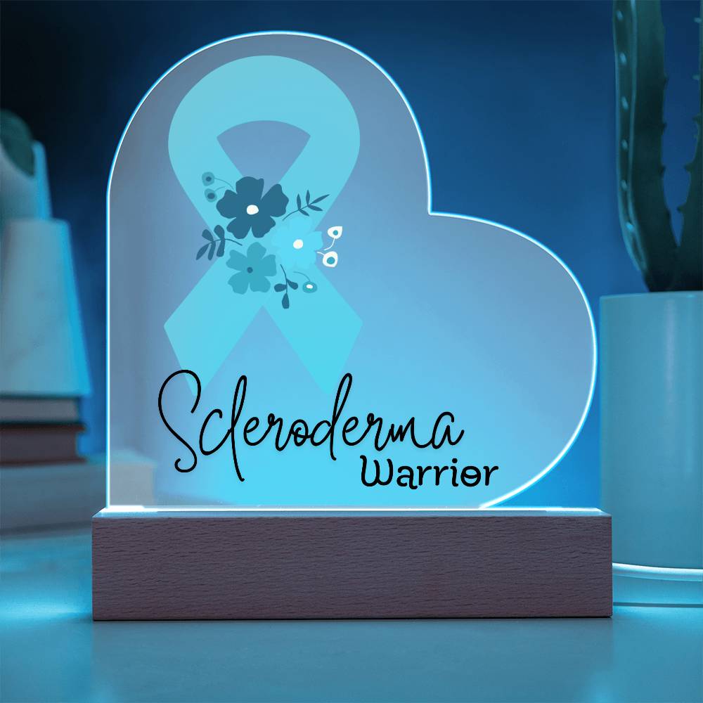 Scleroderma Warrior Acrylic Heart Plaque Sign | LED Base | Acrylic Night Light | Light Up Sign | Teal Awareness Ribbon