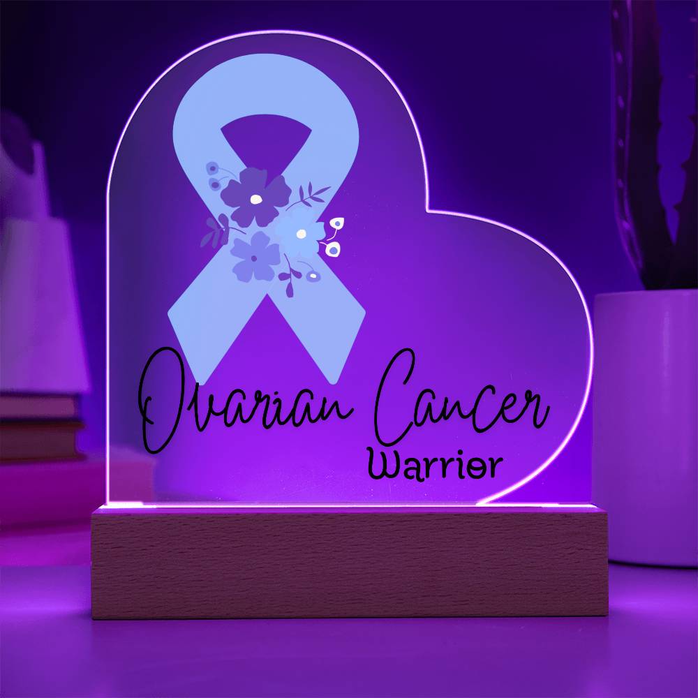 Ovarian Cancer Warrior Acrylic Heart Plaque Sign | LED Base | Acrylic Night Light | Light Up Sign | Teal Awareness Ribbon