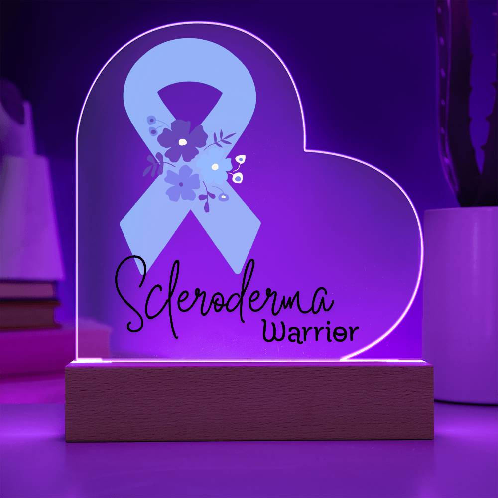 Scleroderma Warrior Acrylic Heart Plaque Sign | LED Base | Acrylic Night Light | Light Up Sign | Teal Awareness Ribbon