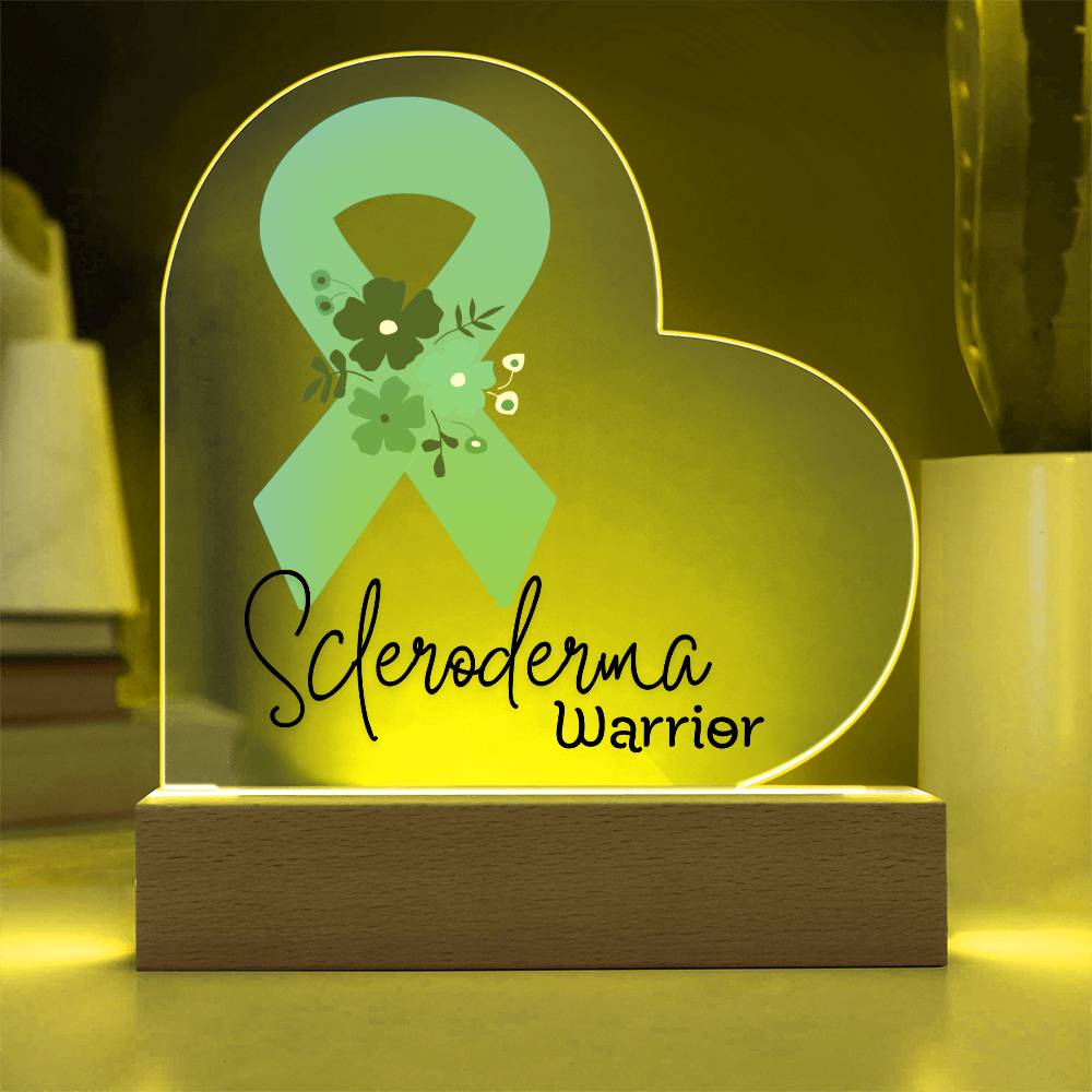 Scleroderma Warrior Acrylic Heart Plaque Sign | LED Base | Acrylic Night Light | Light Up Sign | Teal Awareness Ribbon