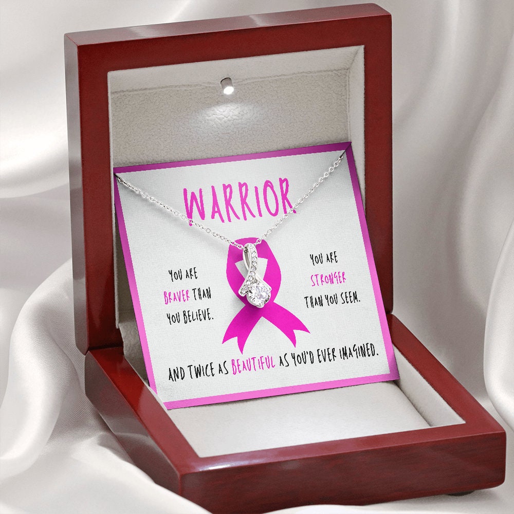 Breast Cancer Warrior Ribbon Necklace Gift