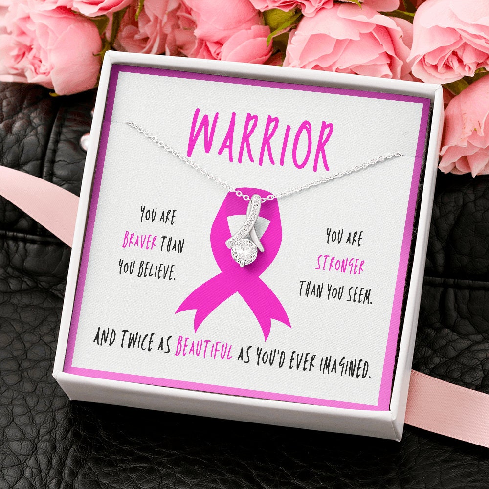 Breast Cancer Warrior Ribbon Necklace Gift
