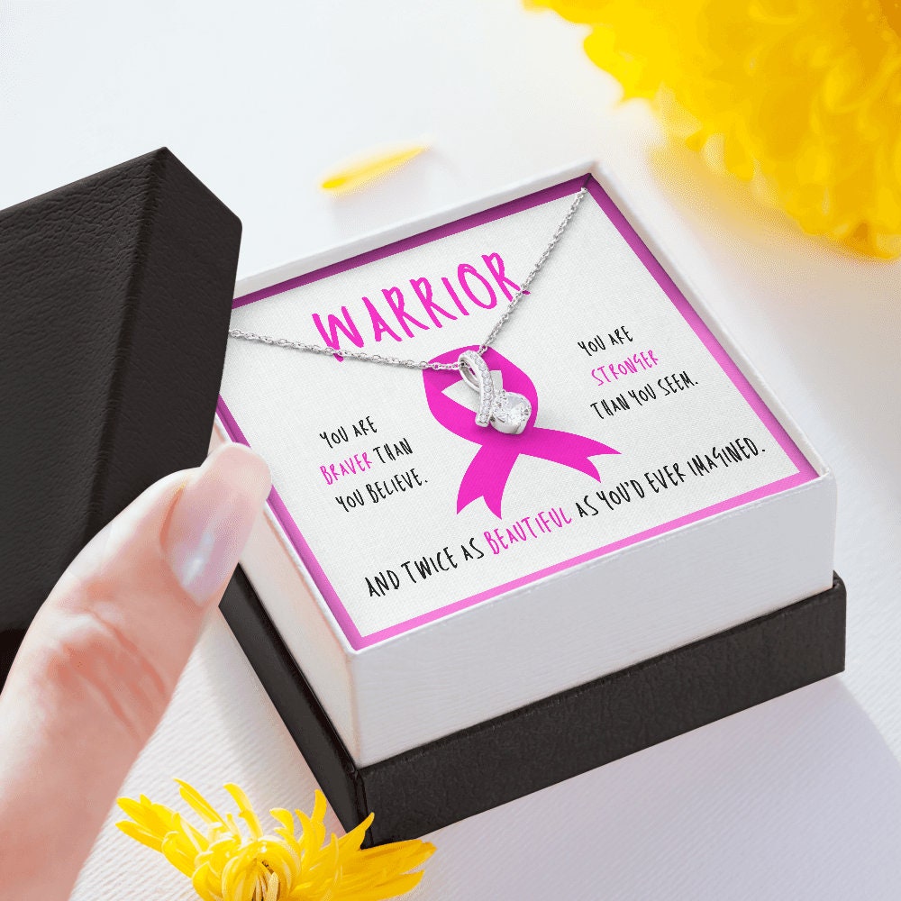 Breast Cancer Warrior Ribbon Necklace Gift