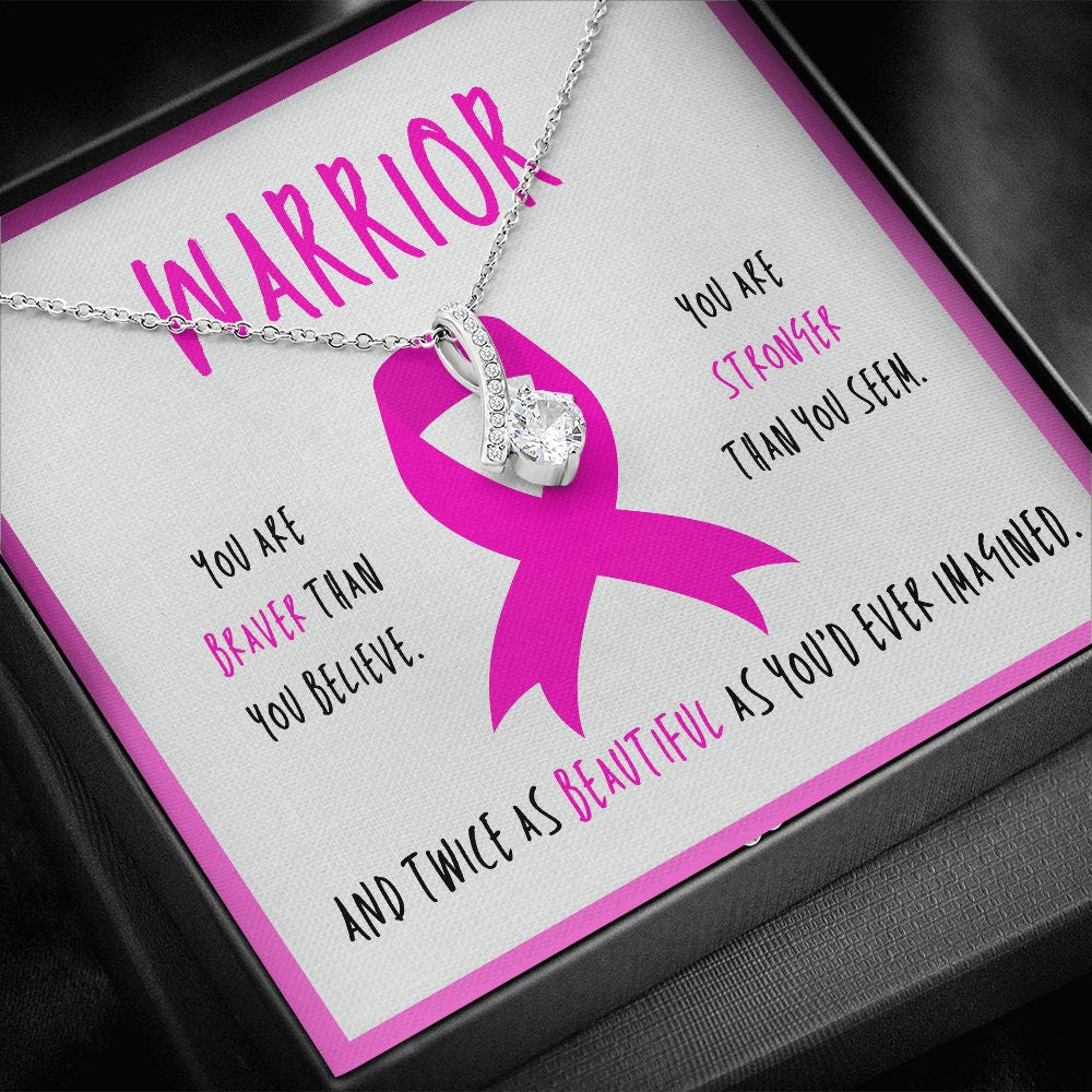 Breast Cancer Warrior Ribbon Necklace Gift