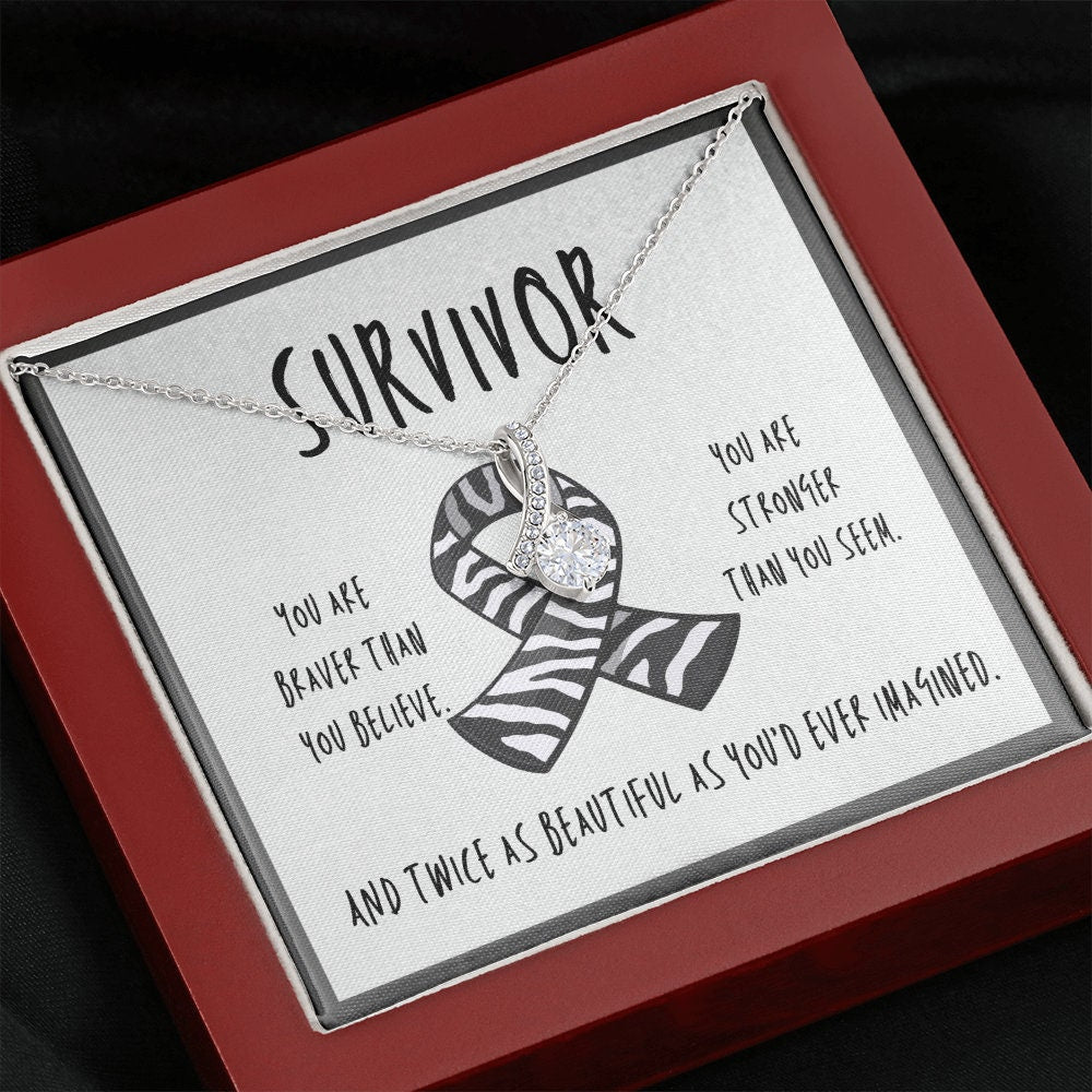 Carcinoid Cancer Survivor Ribbon Pendant Necklace Gift