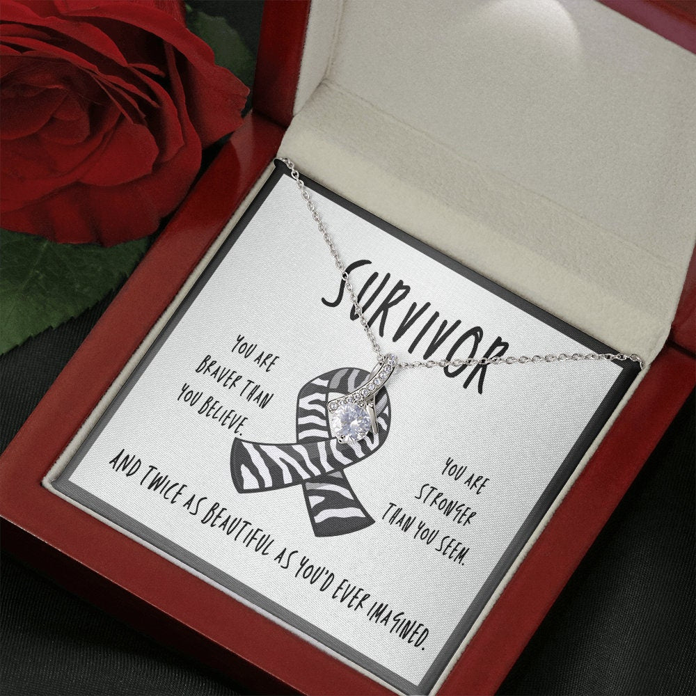 Carcinoid Cancer Survivor Ribbon Pendant Necklace Gift