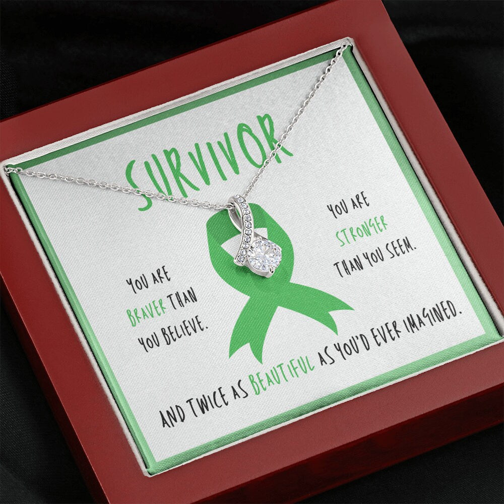 Liver Melanoma Cancer Survivor Ribbon Pendant Necklace Gift