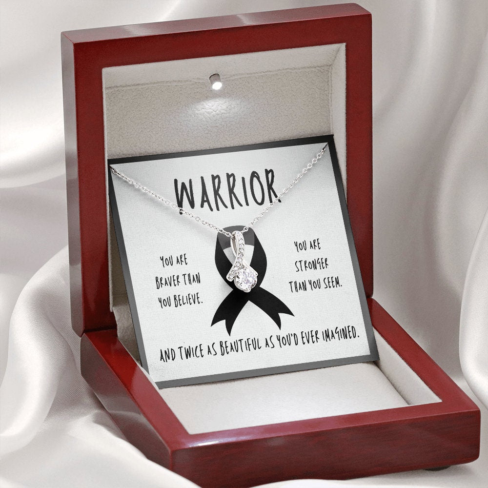 Melanoma Cancer Warrior Ribbon Pendant Necklace Gift