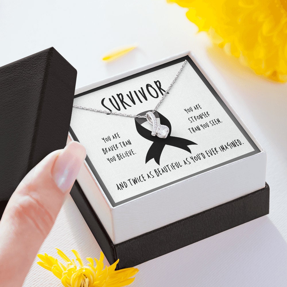 Melanoma Cancer Survivor Ribbon Pendant Necklace Gift