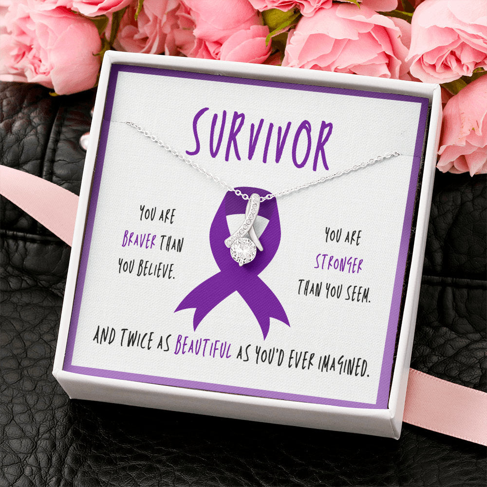 Pancreatic Cancer Survivor Ribbon Pendant Necklace Gift