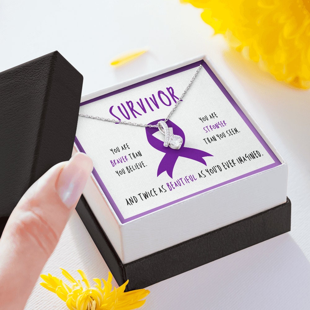 Pancreatic Cancer Survivor Ribbon Pendant Necklace Gift