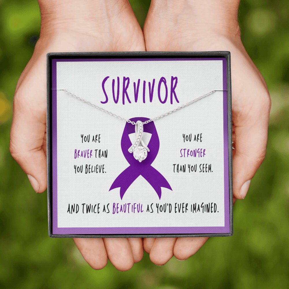 Pancreatic Cancer Survivor Ribbon Pendant Necklace Gift