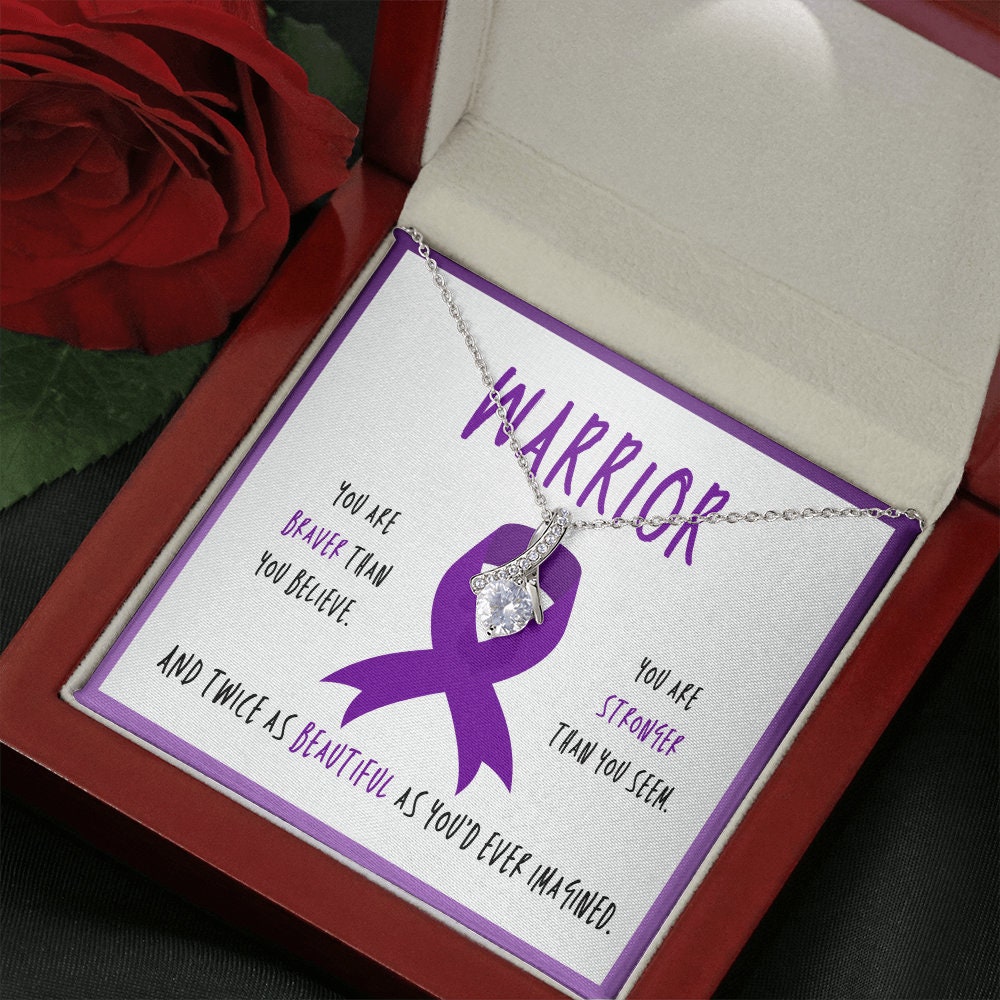 Pancreatic Cancer Warrior Ribbon Pendant Necklace Gift