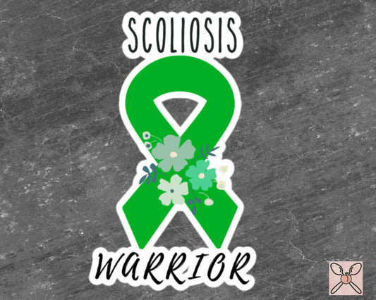 Scoliosis Awareness Sticker | Chronic Illness, Chronic Pain Spoonie Decal, Invisible Illness Laptop Sticker, Green Ribbon