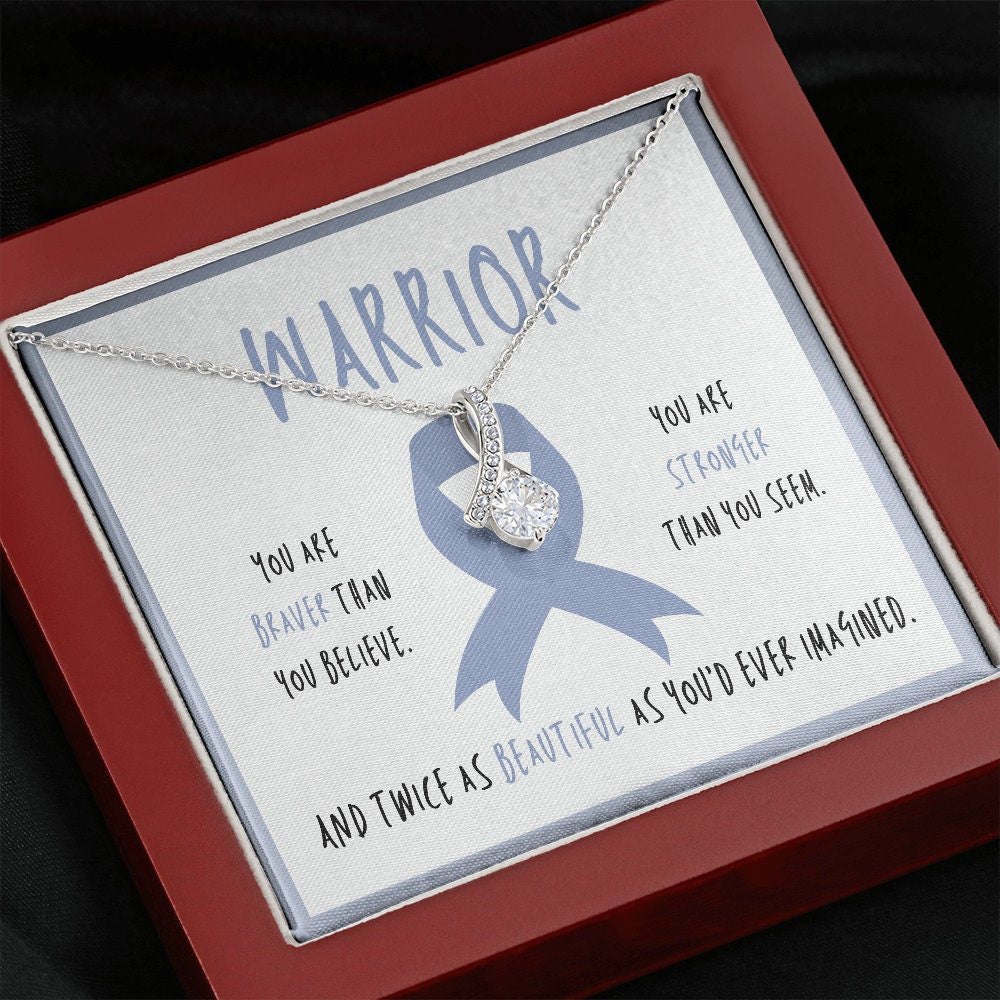 Stomach Cancer Warrior Ribbon Necklace Gift
