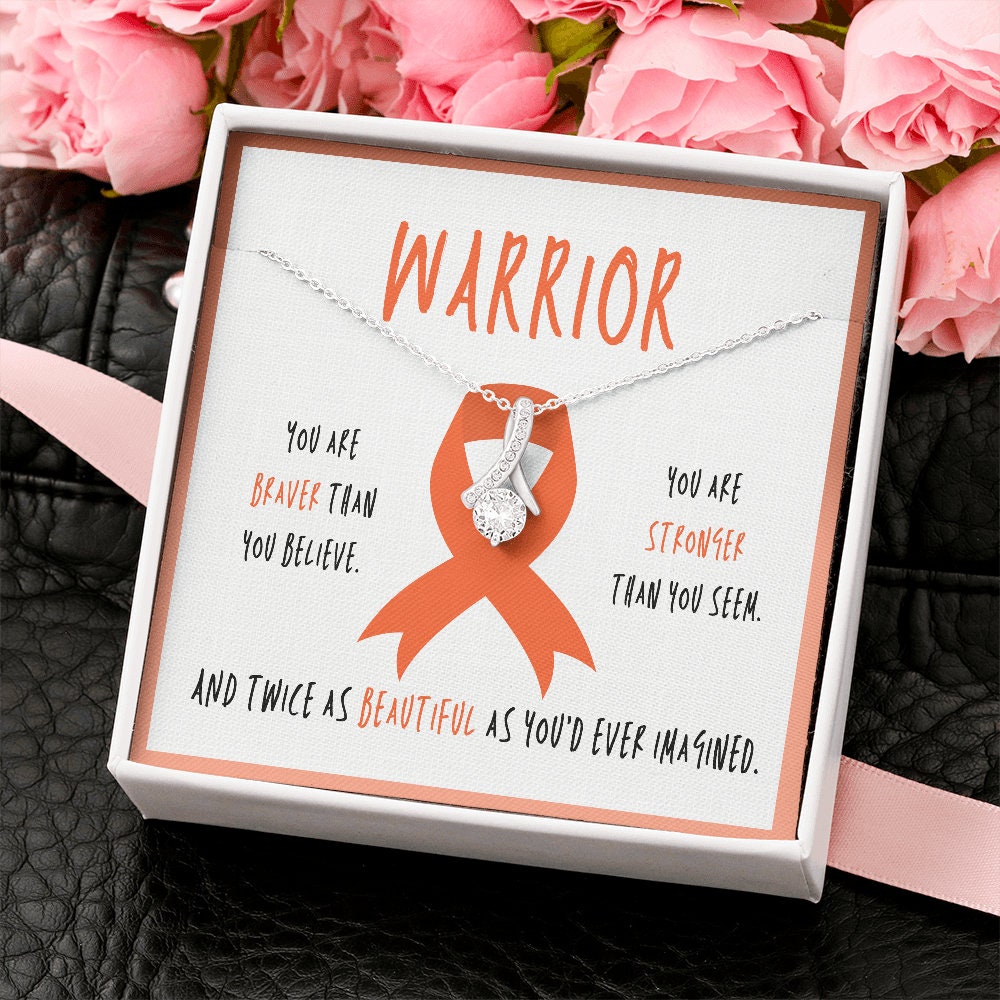 Multiple Sclerosis Warrior Ribbon Necklace Gift