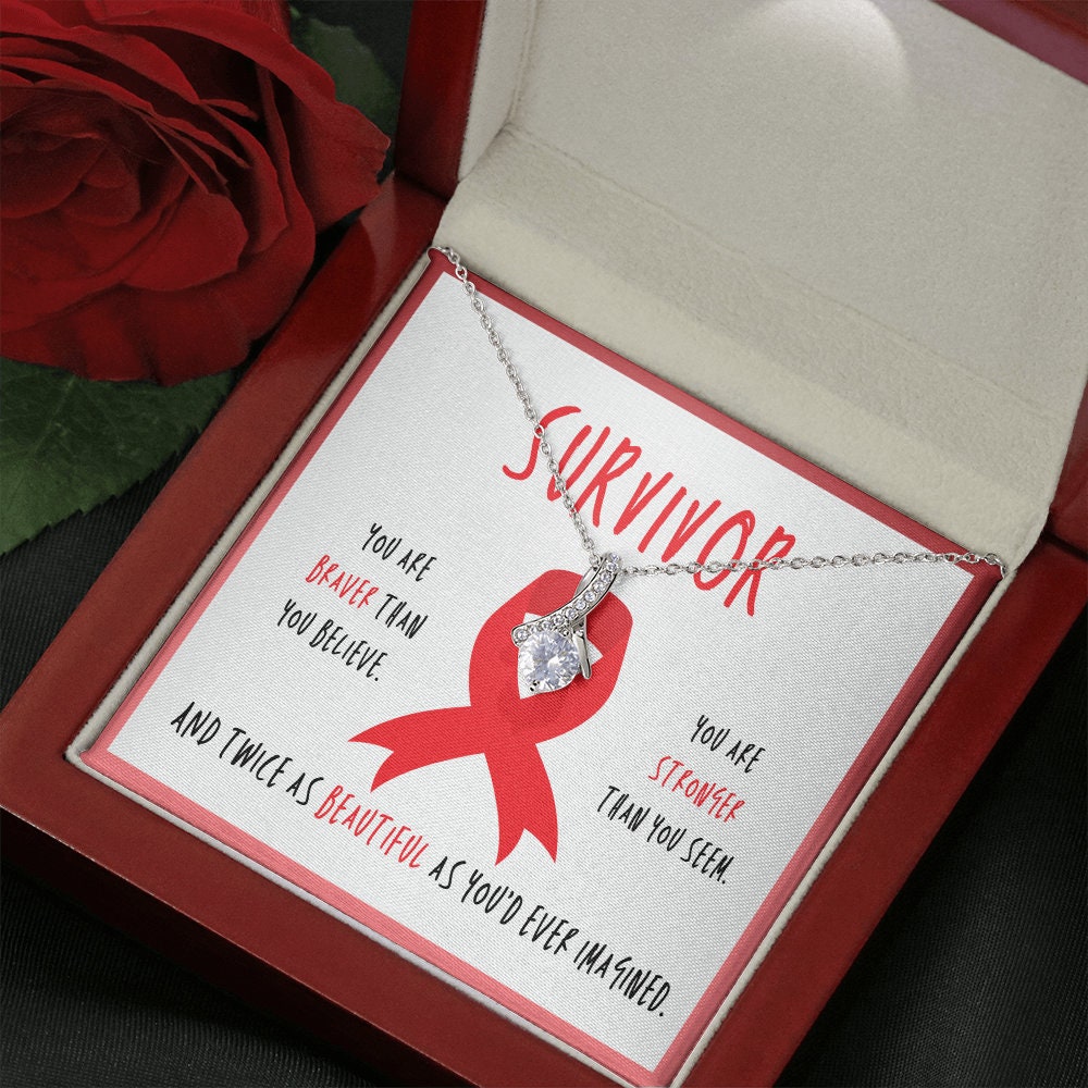 Blood Cancer Survivor Ribbon Pendant Necklace Gift
