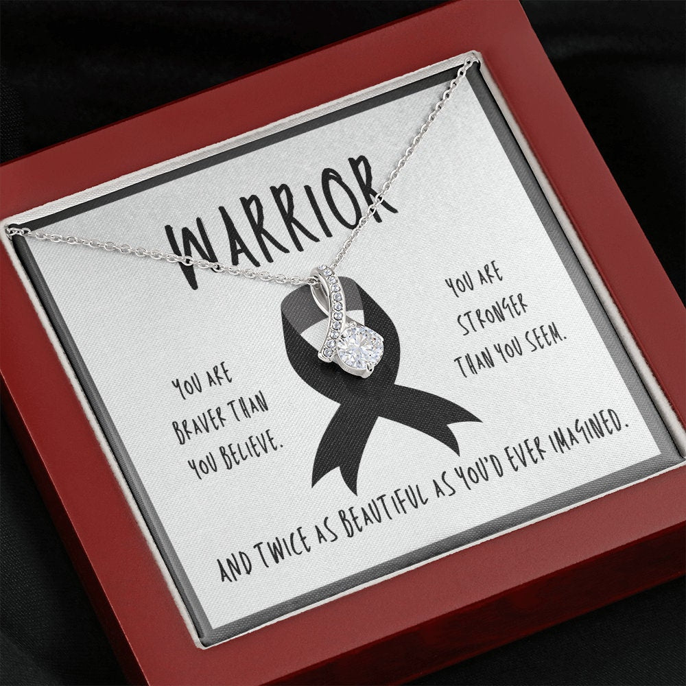Melanoma Cancer Warrior Ribbon Pendant Necklace Gift