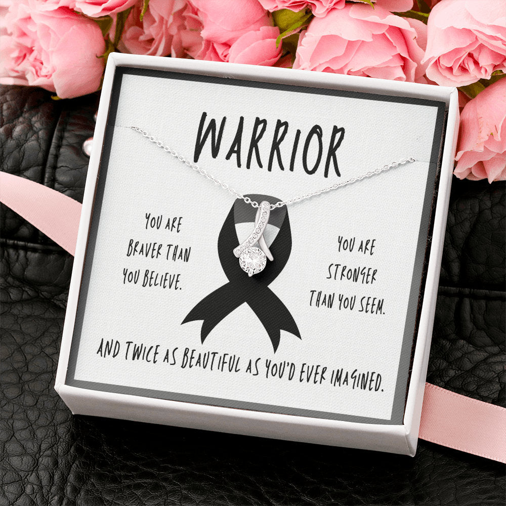 Melanoma Cancer Warrior Ribbon Pendant Necklace Gift