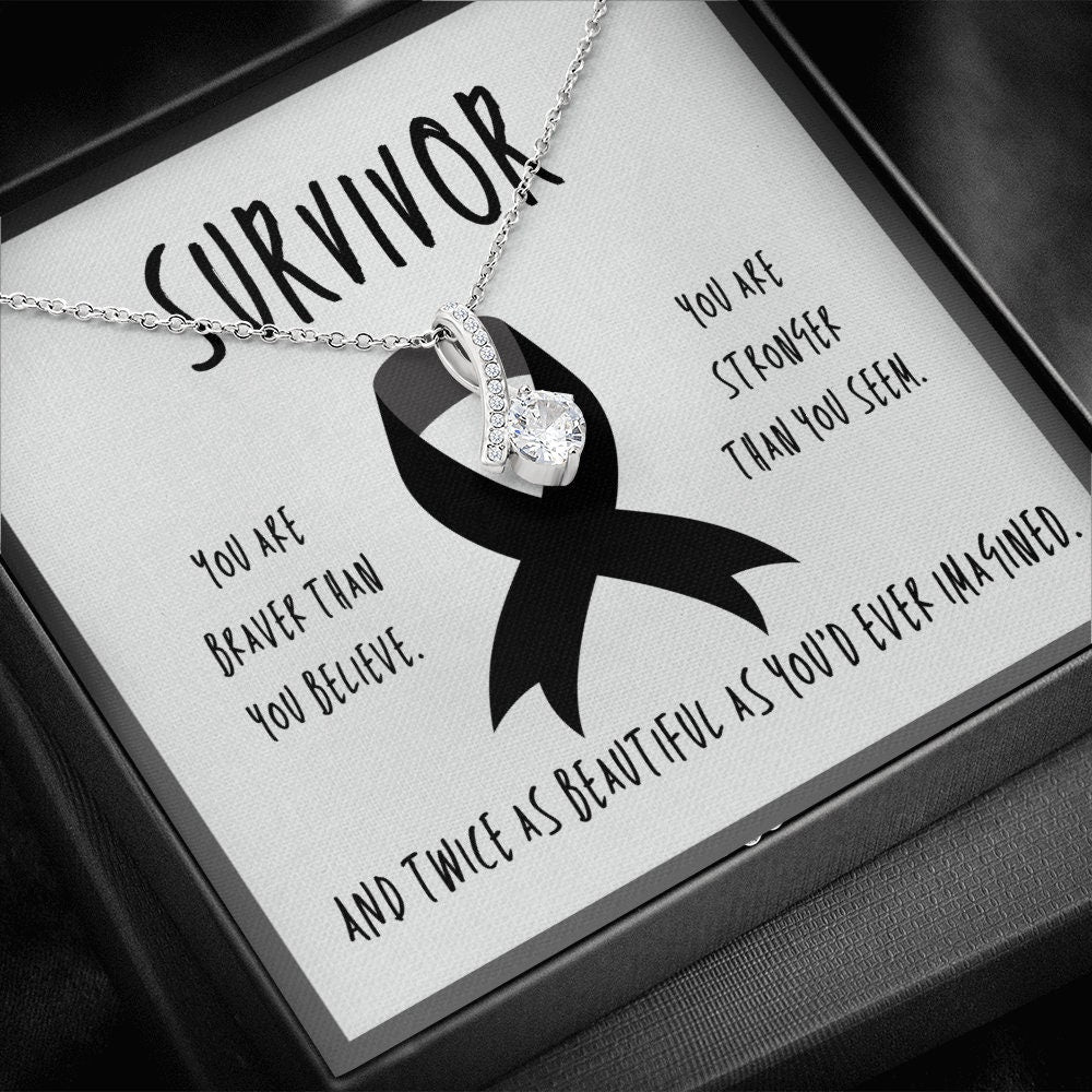 Melanoma Cancer Survivor Ribbon Pendant Necklace Gift