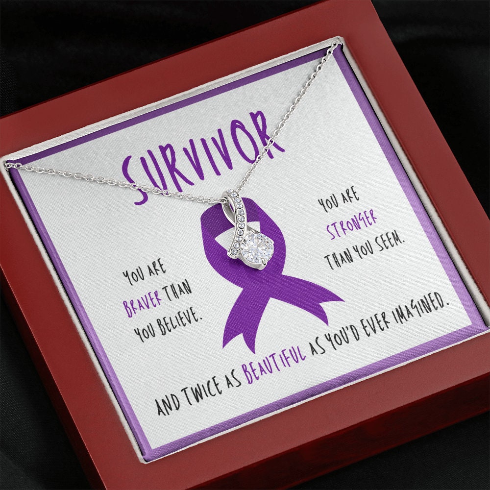 Pancreatic Cancer Survivor Ribbon Pendant Necklace Gift