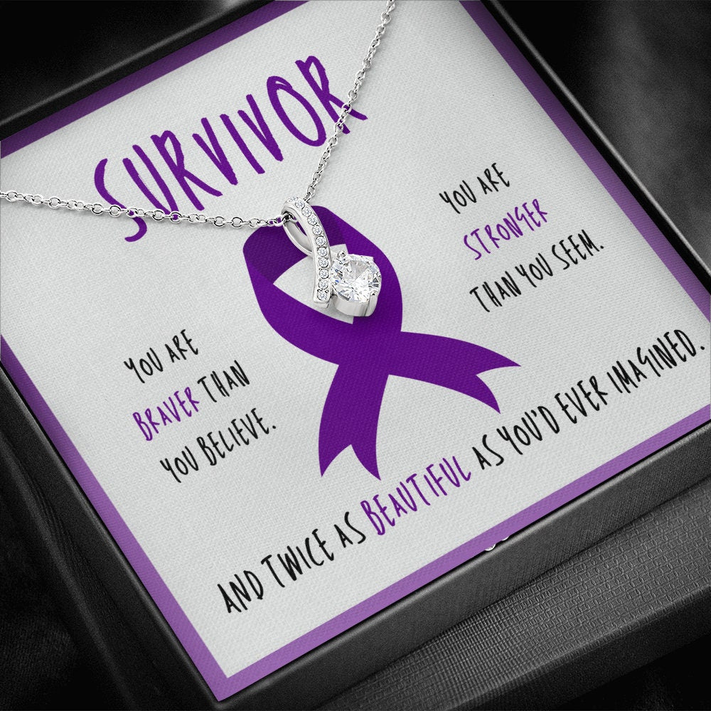 Pancreatic Cancer Survivor Ribbon Pendant Necklace Gift
