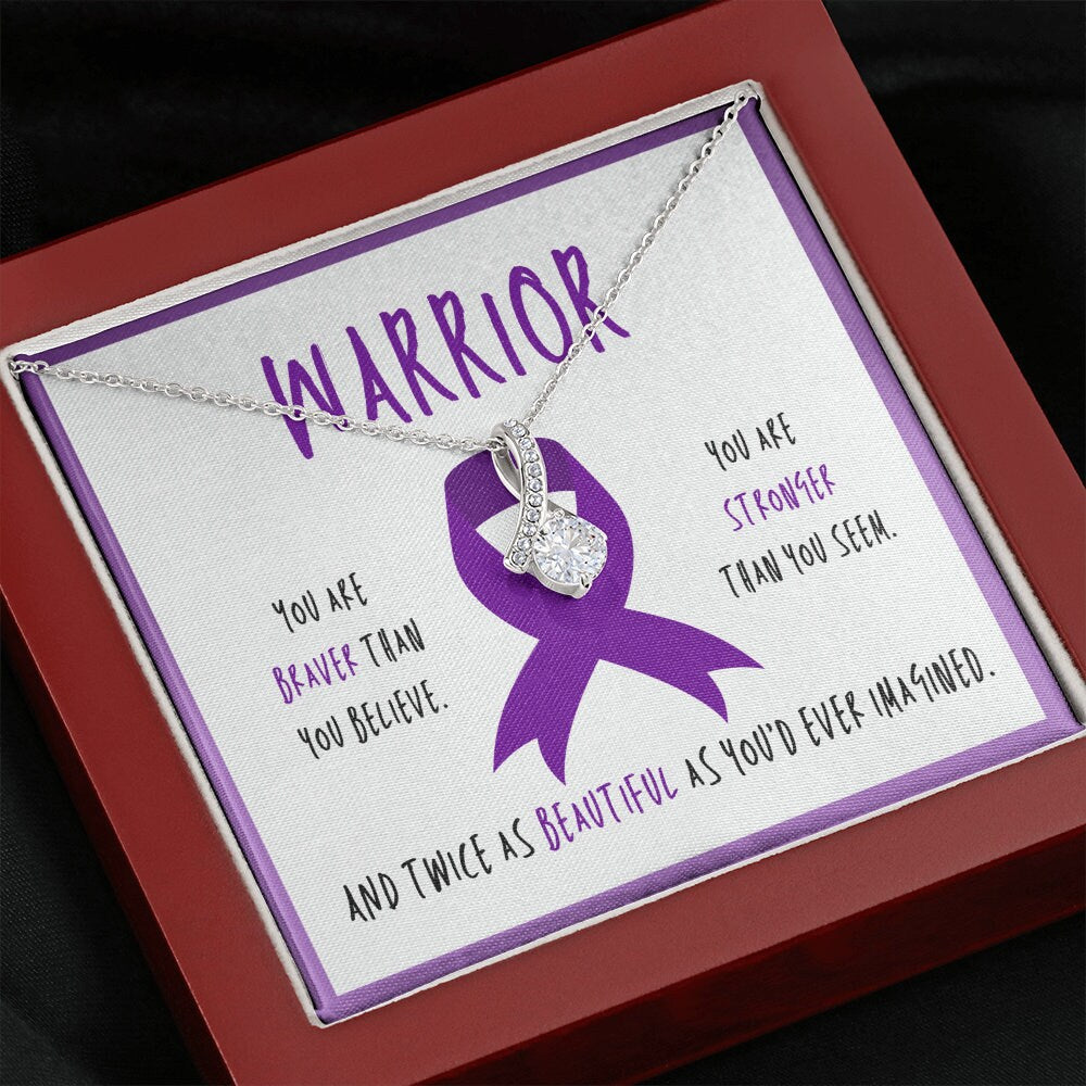 Pancreatic Cancer Warrior Ribbon Pendant Necklace Gift