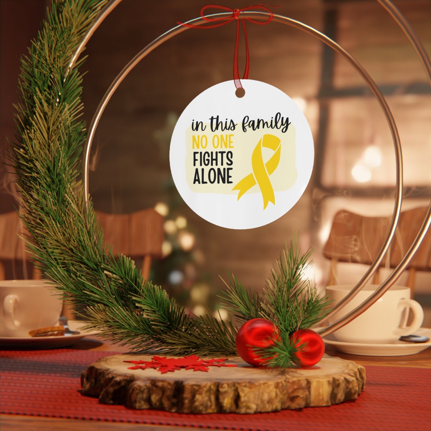 Childhood Cancer Ornament - Gold Ribbon Awareness - Family Support & "In This Family No One Fights Alone" Gift
