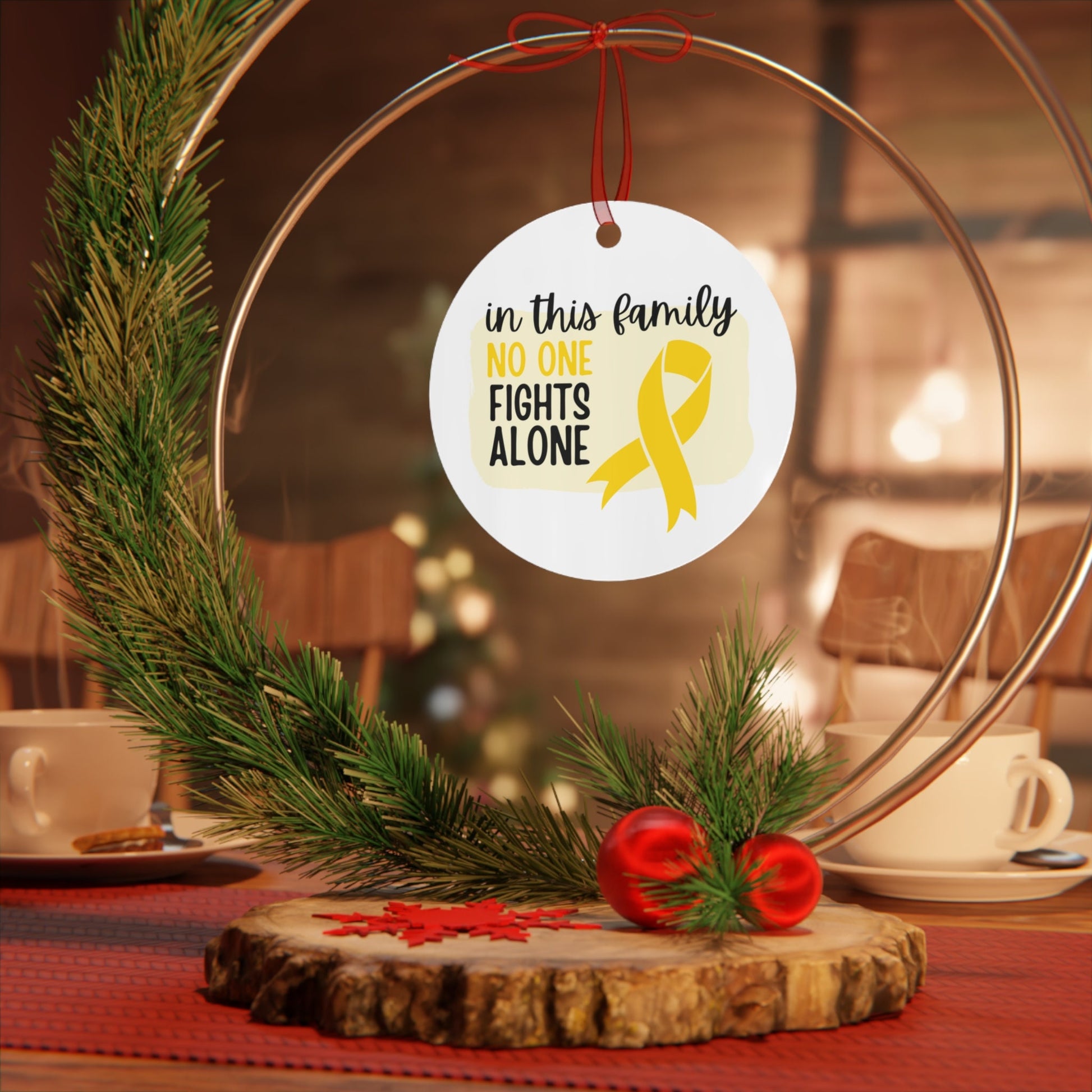 Childhood Cancer Ornament - Gold Ribbon Awareness - Family Support & "In This Family No One Fights Alone" Gift