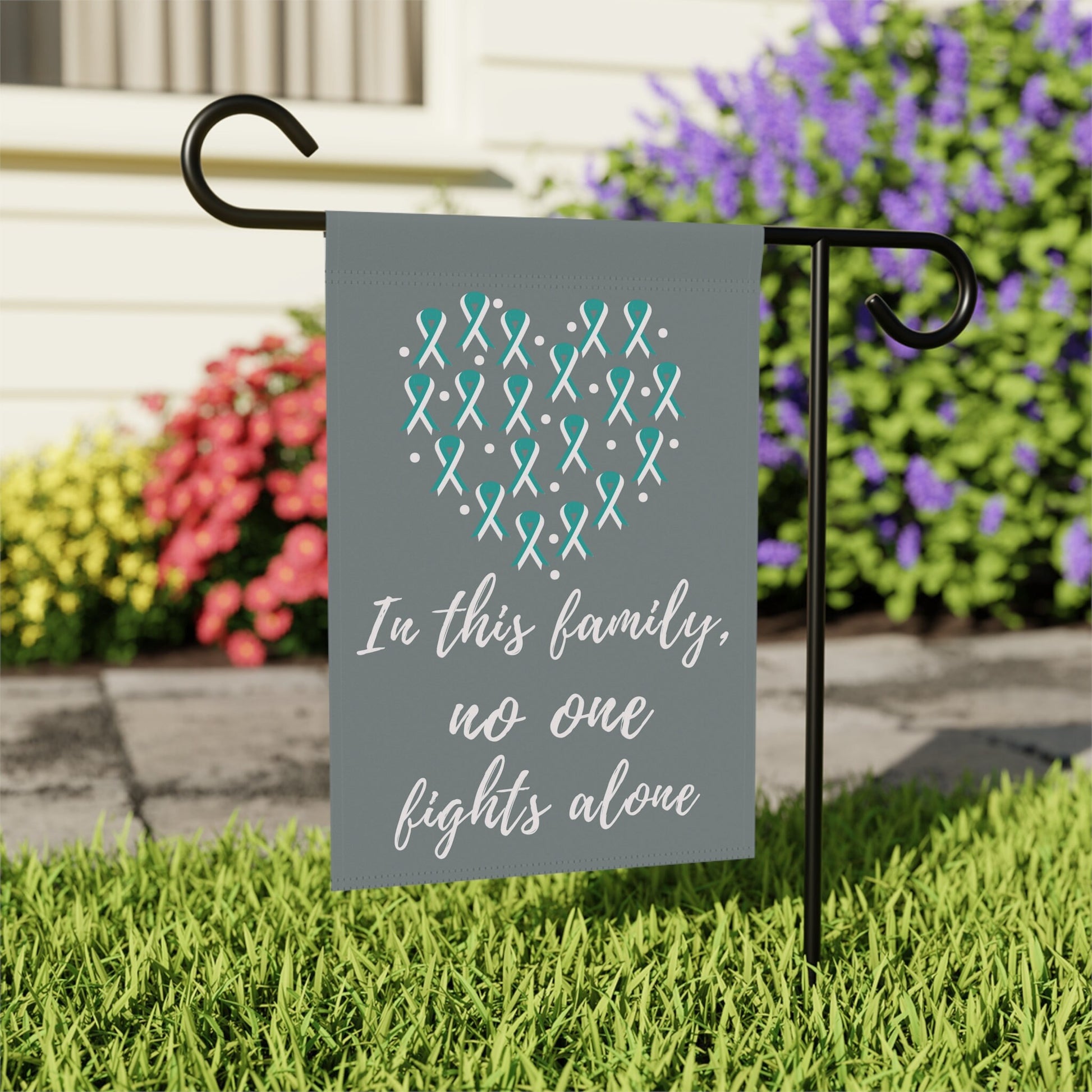 Cervical Cancer Awareness Garden Flag | Welcome Sign | New Home | Decorative House Banner | Teal Awareness Ribbon | Cancer Support