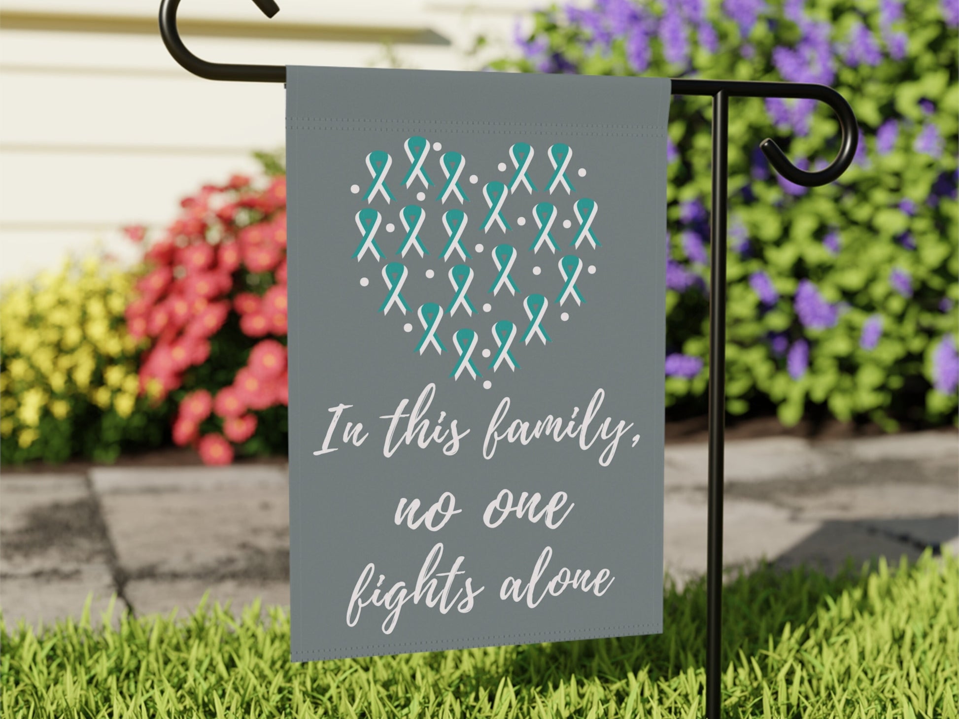 Cervical Cancer Awareness Garden Flag | Welcome Sign | New Home | Decorative House Banner | Teal Awareness Ribbon | Cancer Support