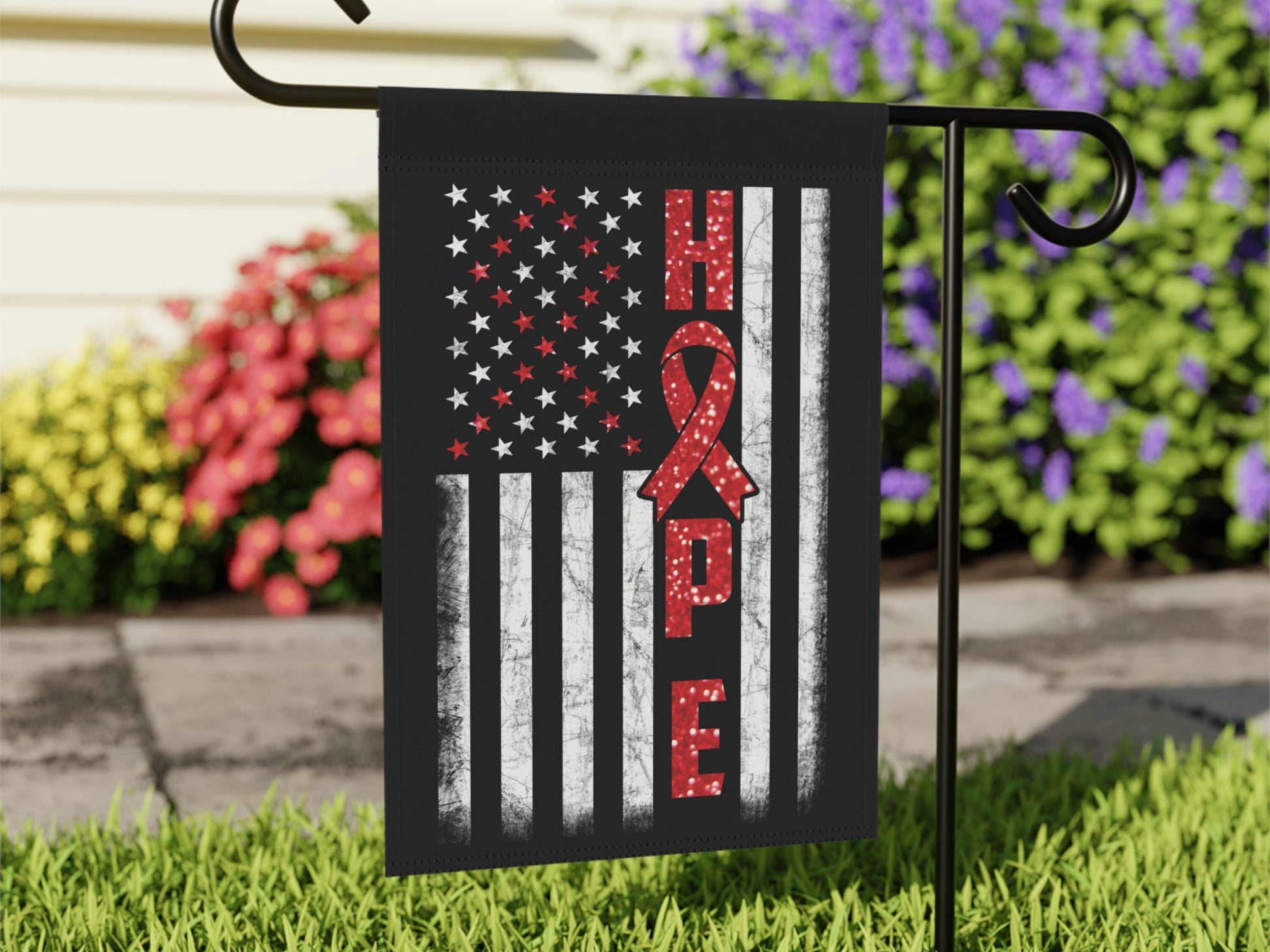 Red Ribbon Awareness Garden Flag Hope American Flag | Welcome Sign | New Home | Decorative House Banner | Spoonie Support