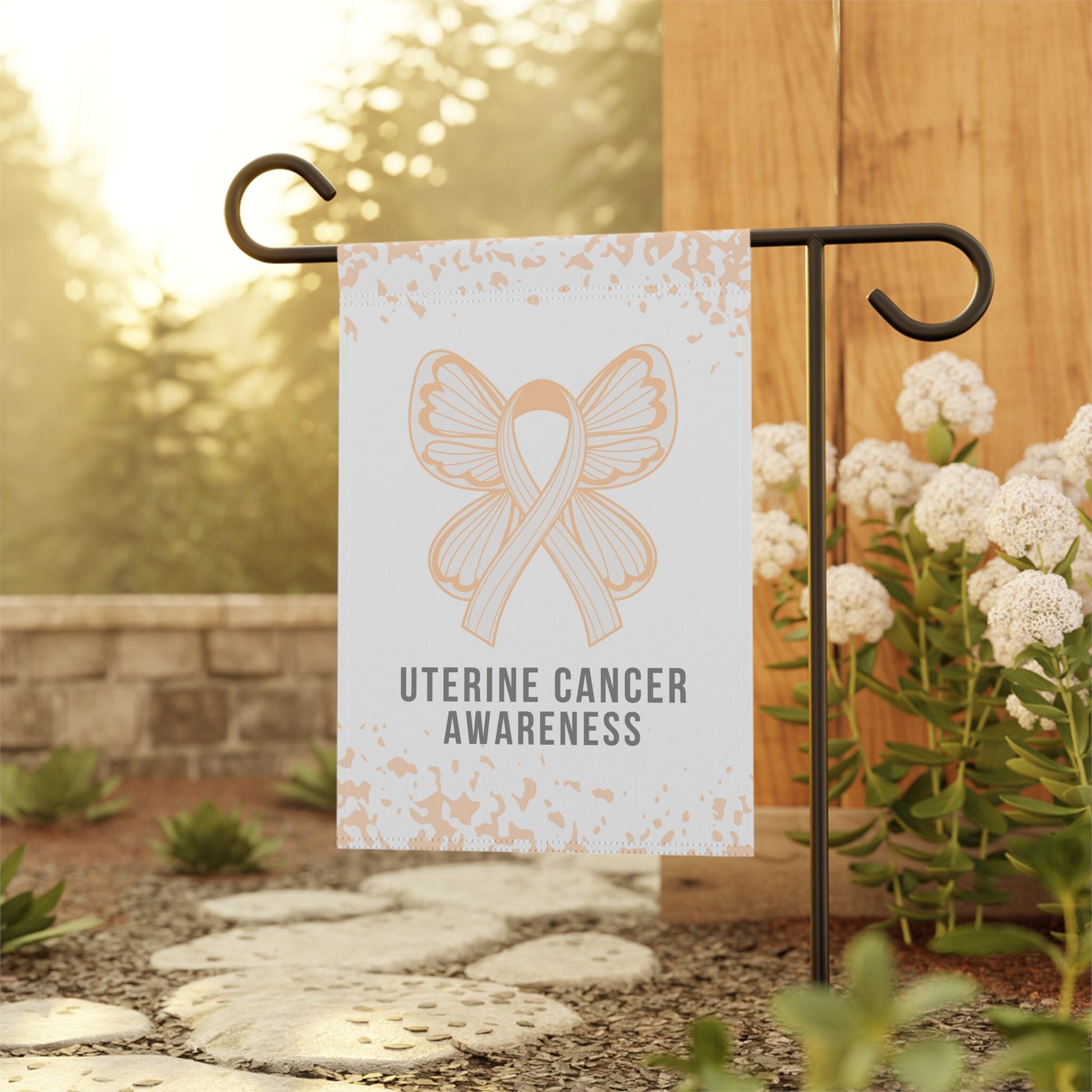 Uterine Cancer Awareness Garden Flag | Welcome Sign | New Home | Decorative House Flag | Banner | Peach Ribbon Awareness | Cancer Support