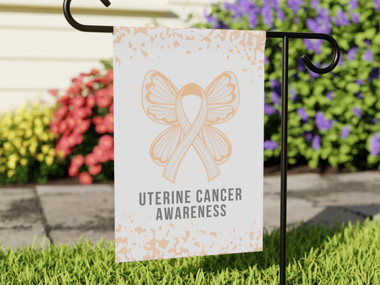 Uterine Cancer Awareness Garden Flag | Welcome Sign | New Home | Decorative House Flag | Banner | Peach Ribbon Awareness | Cancer Support