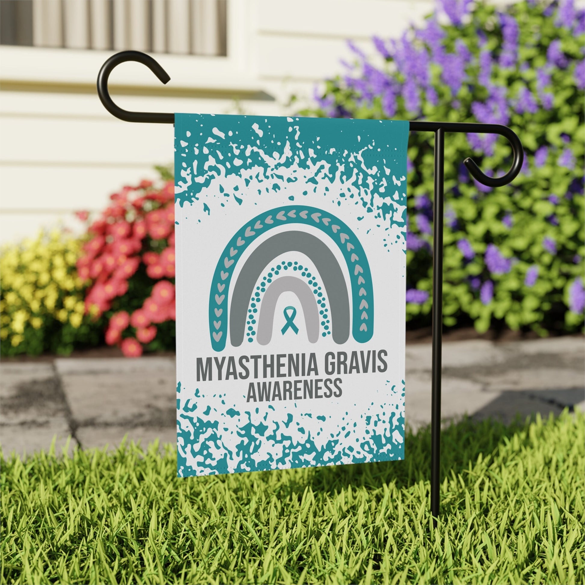 Myasthenia Gravis Awareness Garden Flag | Welcome Sign | New Home | Decorative House Banner | Teal Awareness Ribbon | Rare Disease Support