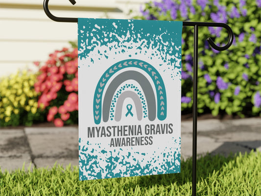 Myasthenia Gravis Awareness Garden Flag | Welcome Sign | New Home | Decorative House Banner | Teal Awareness Ribbon | Rare Disease Support