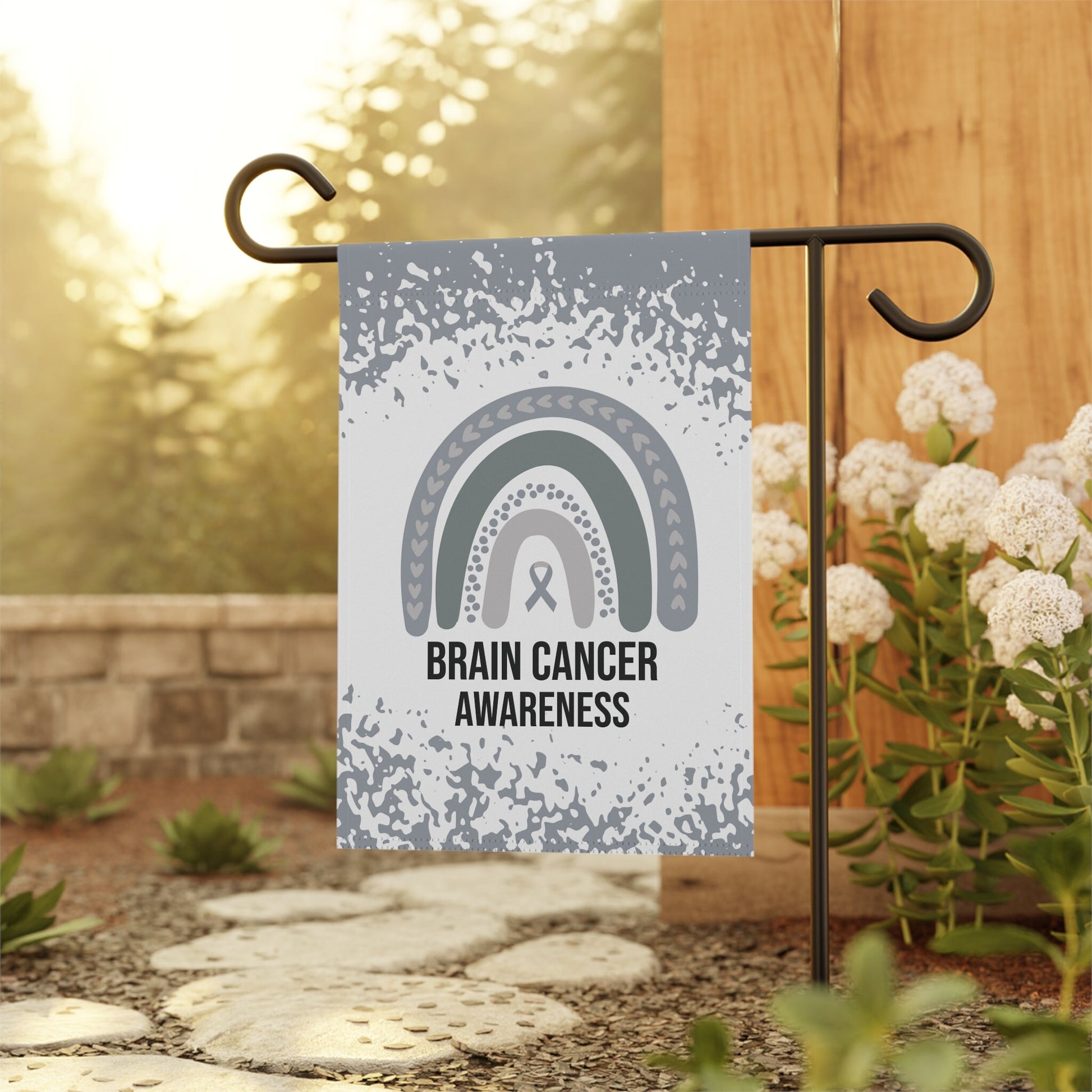 Brain Cancer Awareness Garden Flag | Welcome Sign | New Home | Decorative House Banner | Silver Awareness Ribbon | Cancer Support