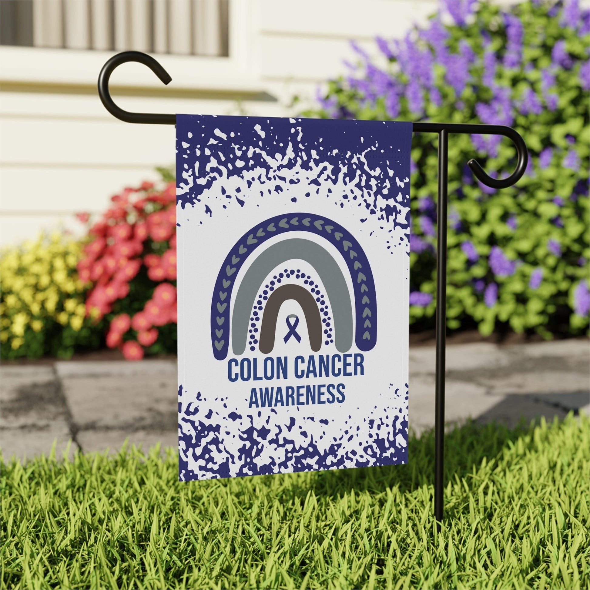 Colon Cancer Awareness Garden Flag | Welcome Sign | New Home | Decorative House Banner | Blue Awareness Ribbon | Cancer Support