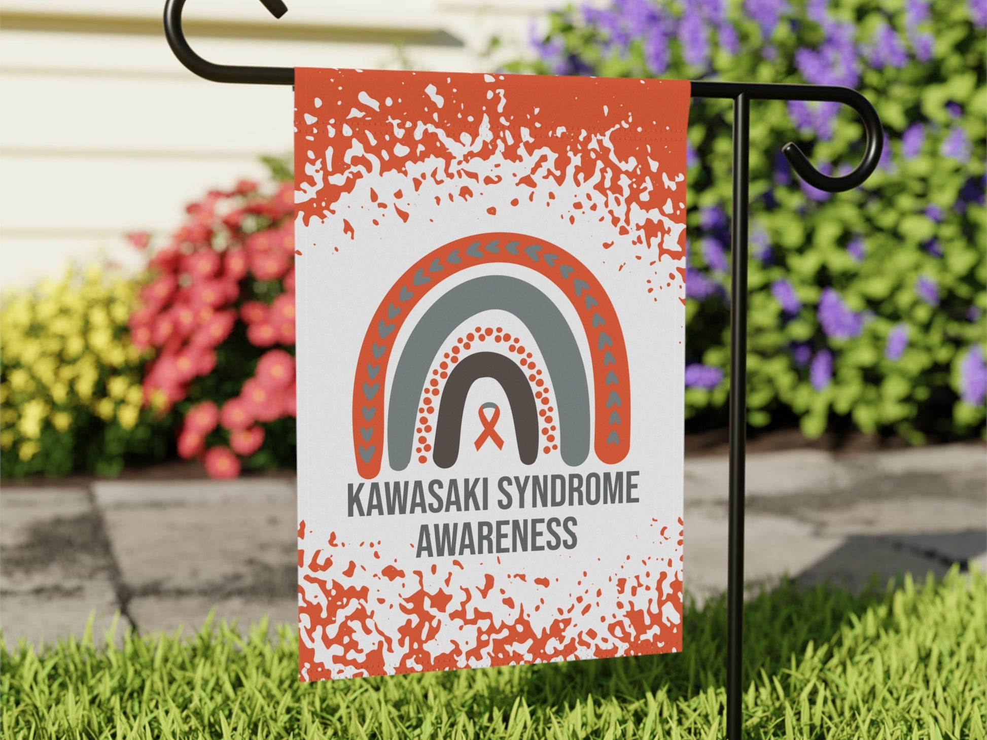 Kawasaki Awareness Garden Flag | Welcome Sign | New Home | Decorative House Banner | Orange Awareness Ribbon | Rare Disease Support