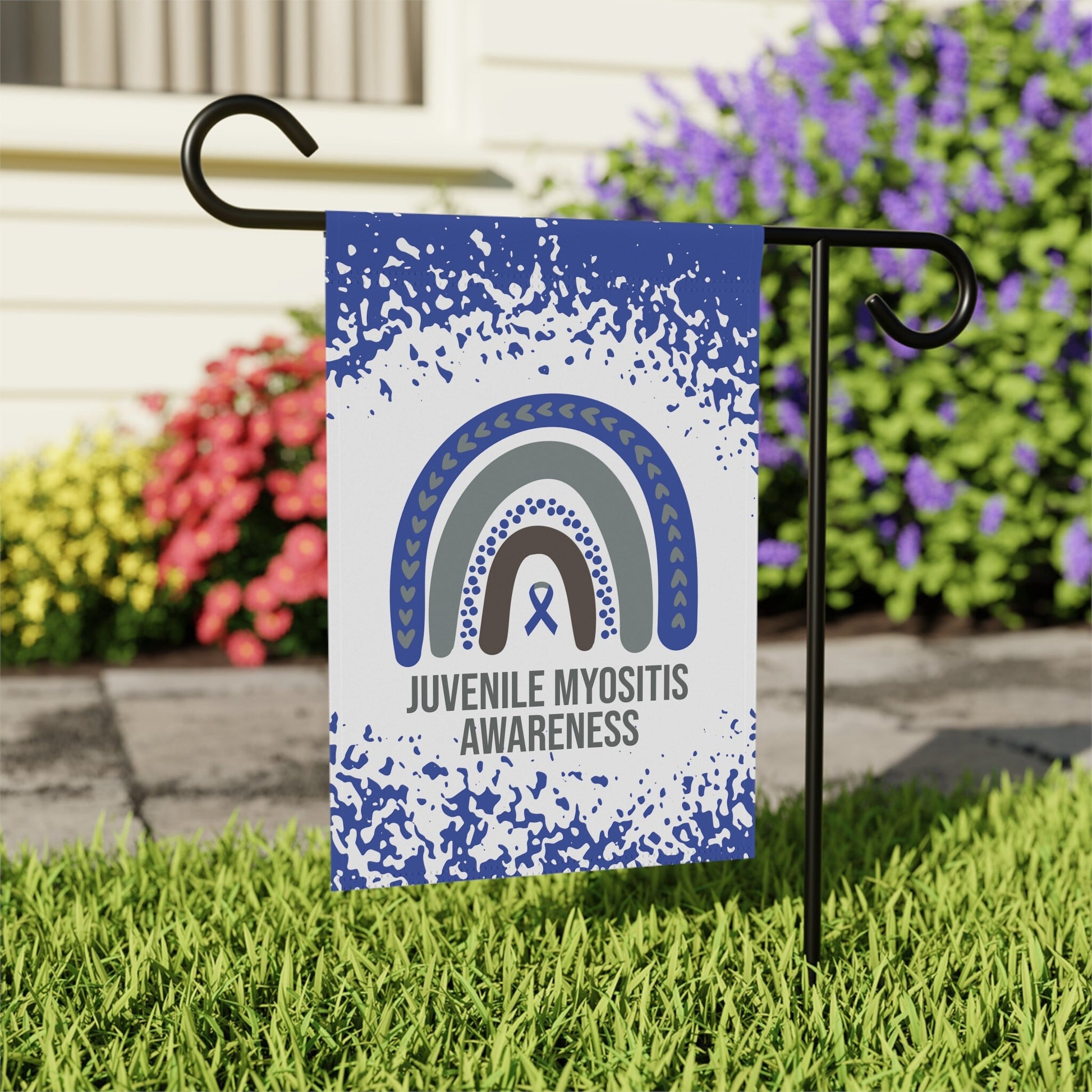 Juvenile Myositis Awareness Garden Flag | Welcome Sign | New Home | Decorative House Banner | Blue Awareness Ribbon | Rare Disease Support