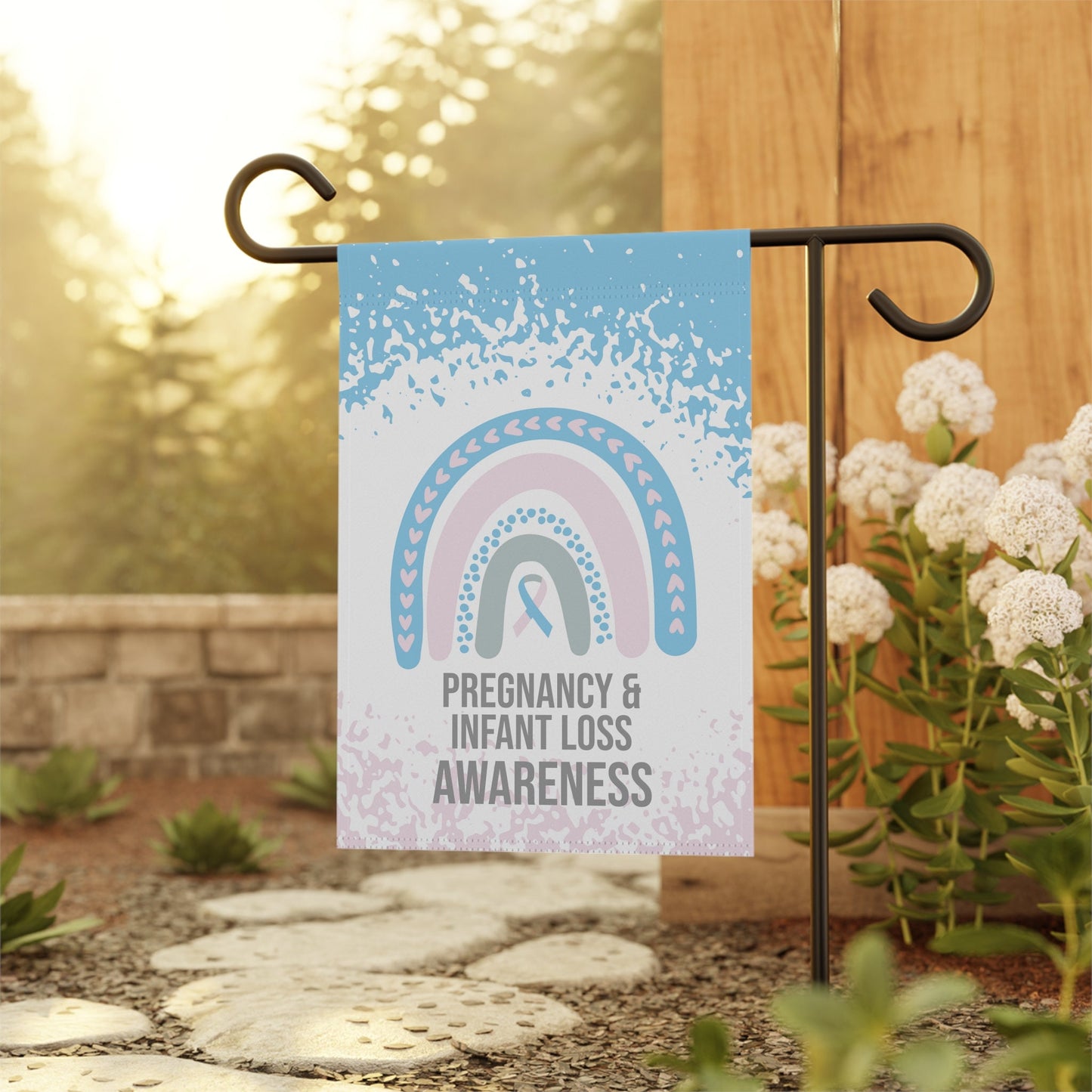 Pregnancy and Infant Loss Awareness Garden Flag | Welcome Sign | New Home | Decorative House Banner | Awareness Ribbon | Cancer Support