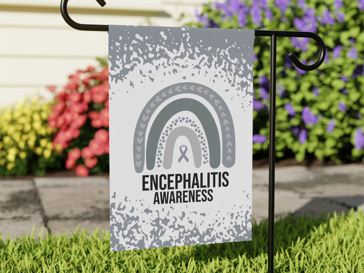 Encephalitis Awareness Garden Flag | Welcome Sign | New Home | Decorative House Banner | Silver Awareness Ribbon | Support