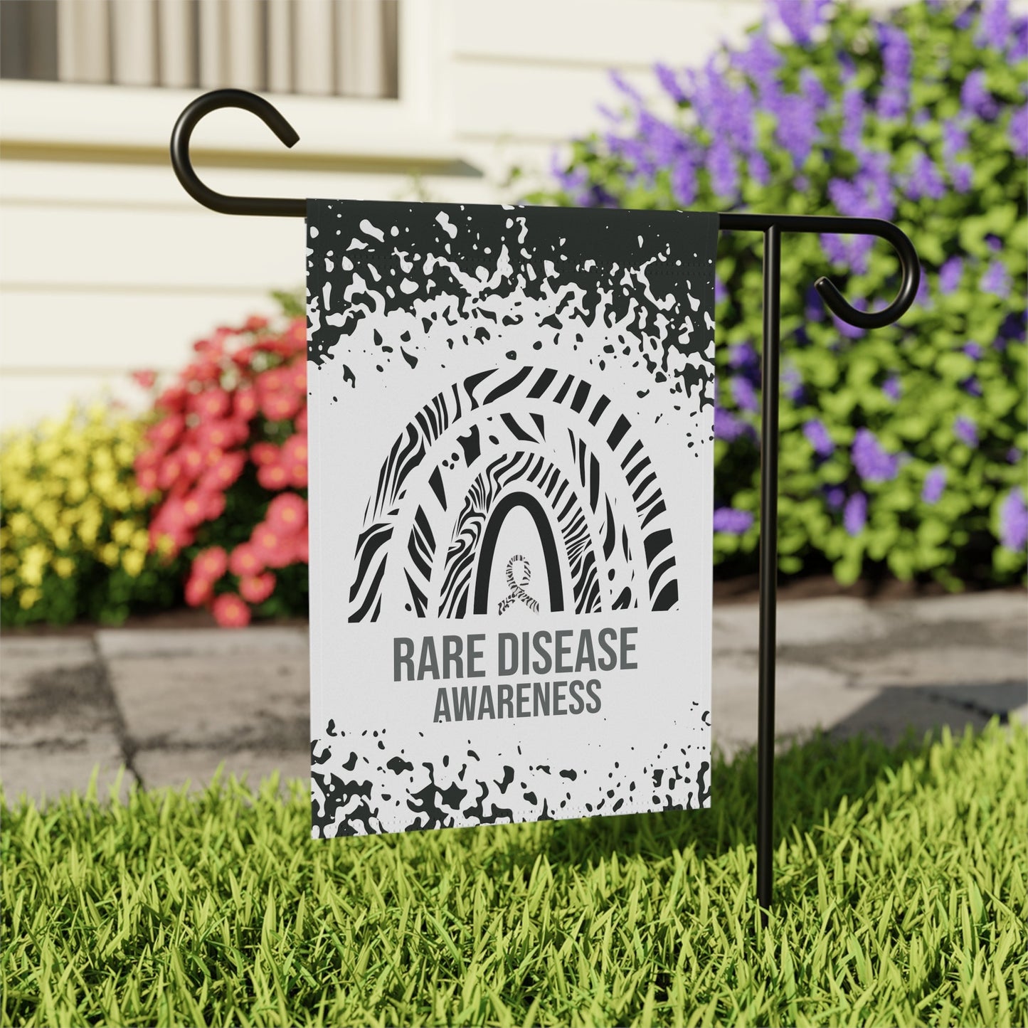 Rare Disease Awareness Garden Flag | Zebra Ribbon Welcome Sign | New Home Decorative House Banner | Support Rare Diseases