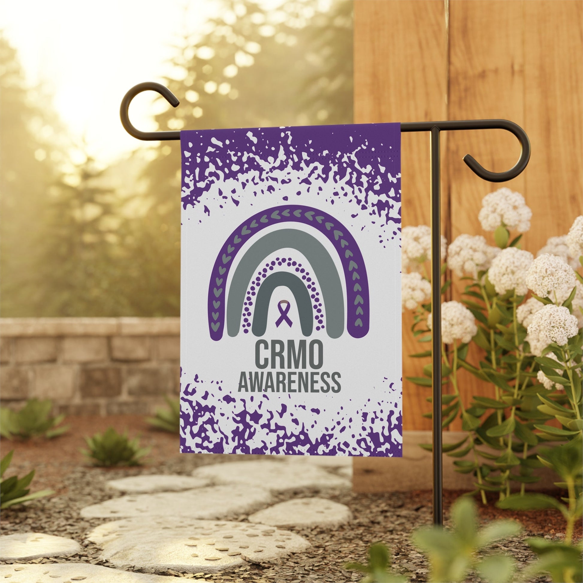 CRMO Awareness Garden Flag | Welcome Sign | New Home | Decorative House Banner | Purple Awareness Ribbon