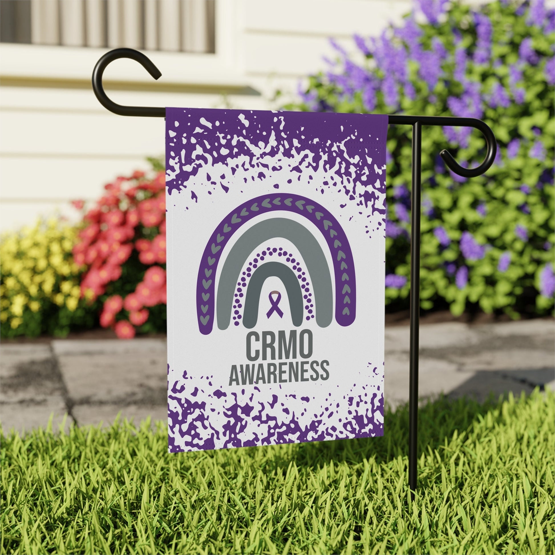 CRMO Awareness Garden Flag | Welcome Sign | New Home | Decorative House Banner | Purple Awareness Ribbon