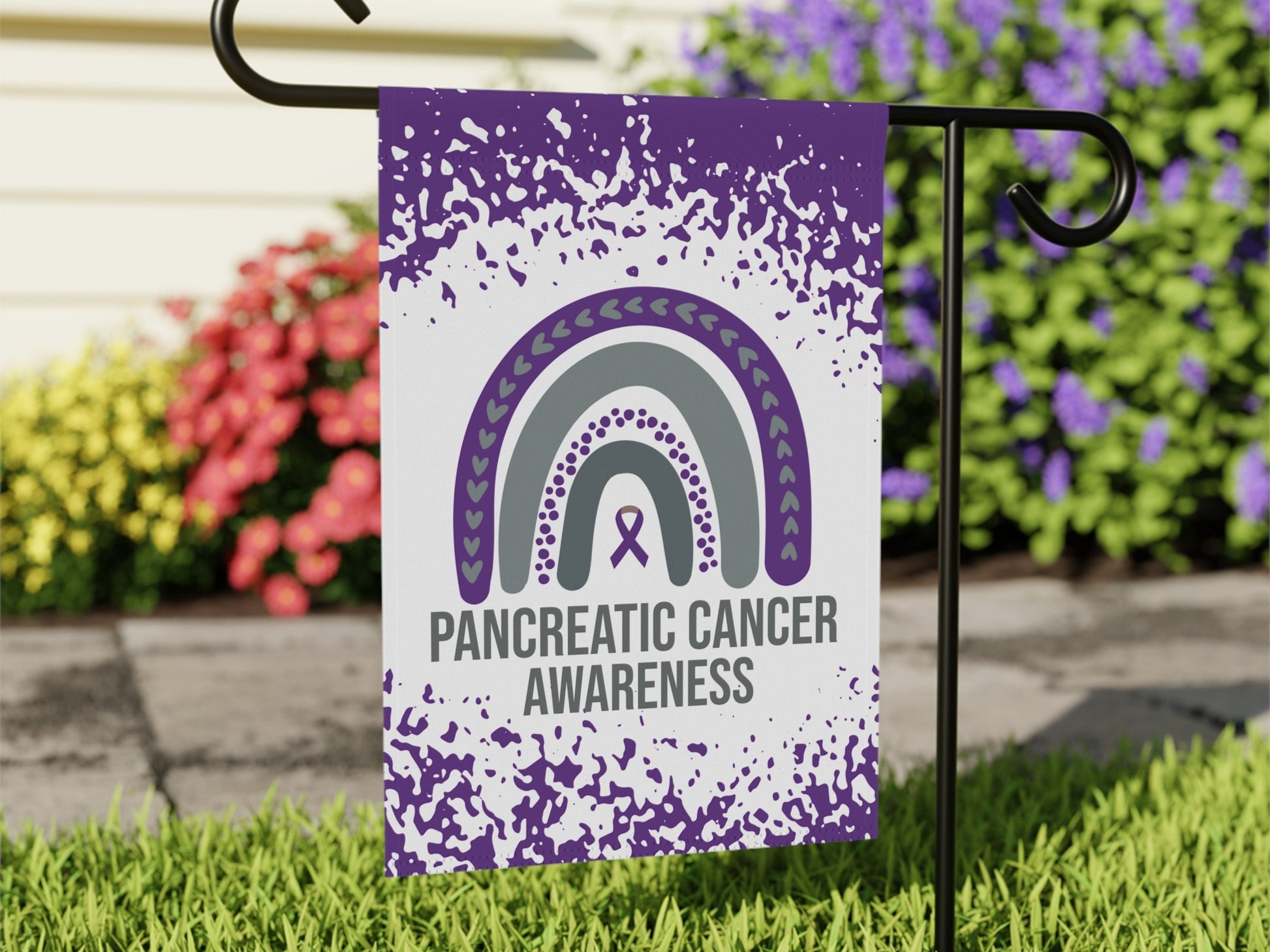 Pancreatic Cancer Awareness Garden Flag | Welcome Sign | New Home | Decorative House Banner | Purple Awareness Ribbon