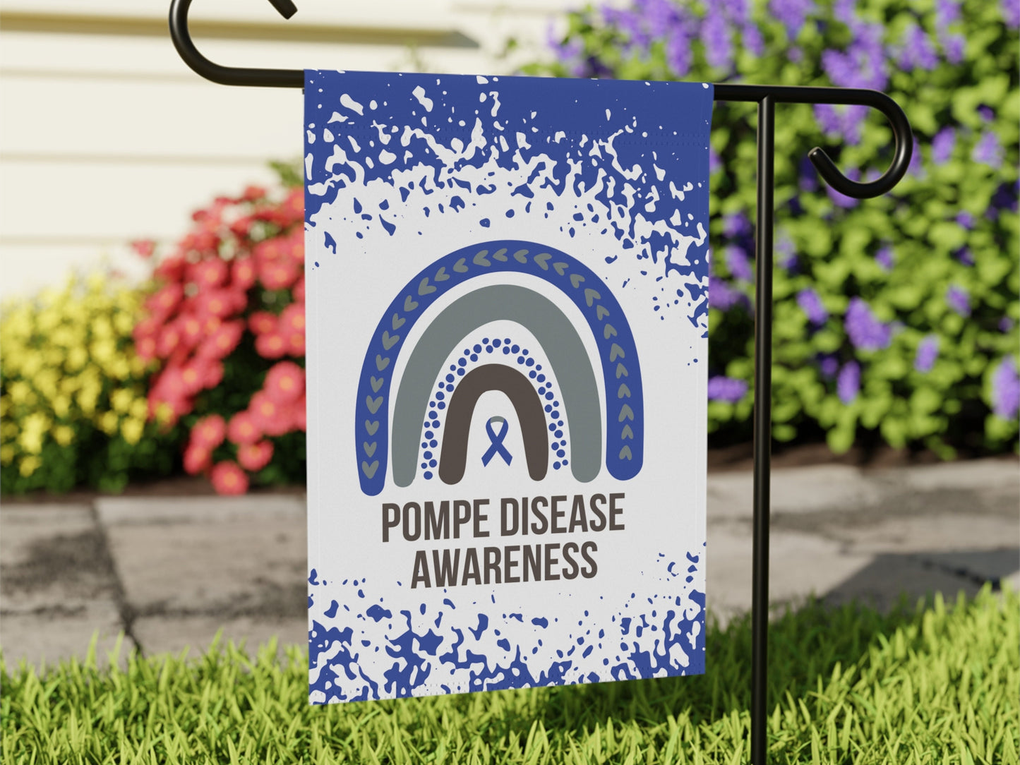 Pompe Disease Awareness Garden Flag | Welcome Sign | New Home | Decorative House Banner | Blue Awareness Ribbon | Support