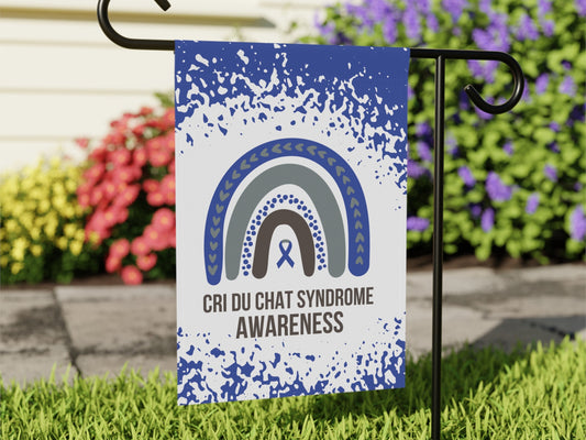 Cri du Chat Syndrome Awareness Garden Flag | Welcome Sign | New Home | Decorative House Banner | Blue Awareness Ribbon | Support
